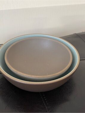 $82 Heath Ceramics Coupe 6.5" dia Brown Cereal Bowl & 5.5" dia Grey Dessert Bowl